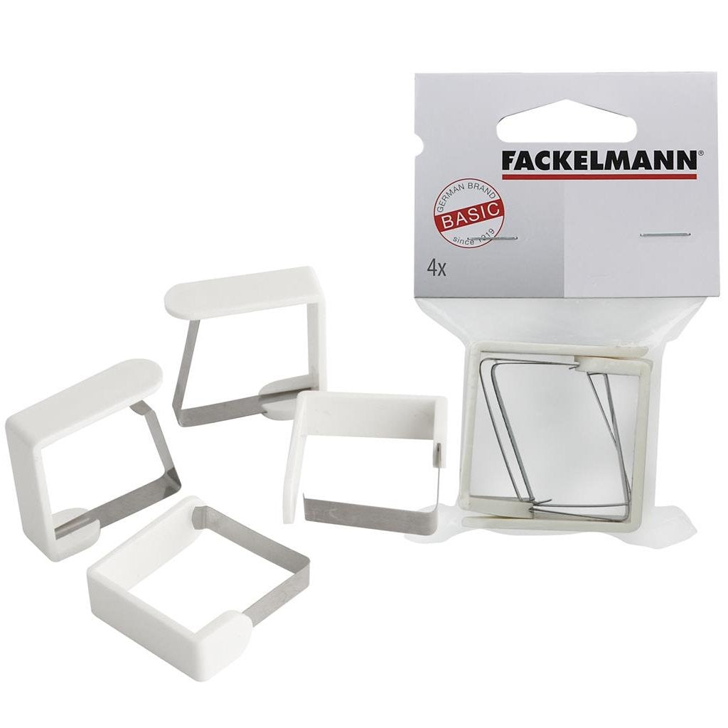 Fackelmann Fackelmann Tischdecke Klemmen 4 Stücke 45 mm Edelstahl Weiß