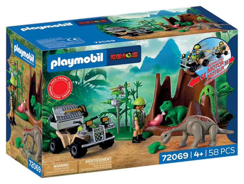 Playmobil | Dinosaurier | Dinosaurier-Versteck | Dino-Entdecker mit Quad, Baby-T-Rex und Baby-Brachiosaurus | Kinderspielzeug für Kinder ab 4 Jahren | 72069