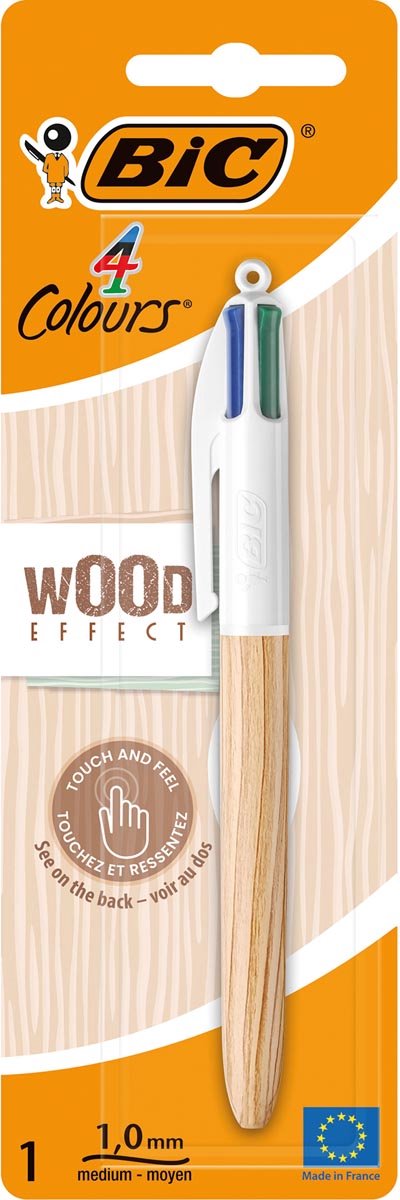 Bic-Farben im Holzstil | 4-Farben-Kugelschreiber | mittel | klassische Tintenfarben | auf Blase