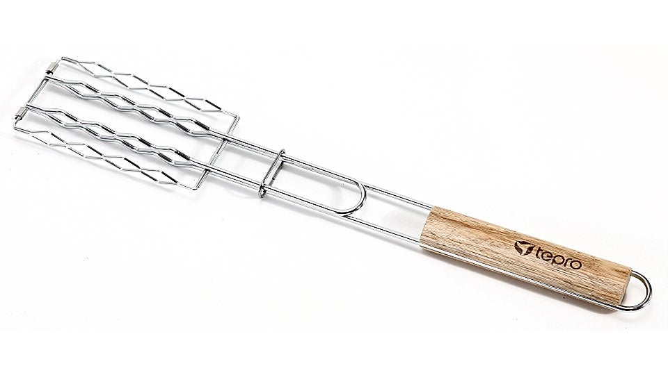 Gepro Gepro 8527 Barbecue -Wurstklemme für 4 Würste mit einem Holzgriff 51 cm
