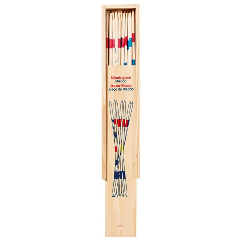 Holz Mikado -Spiel in hölzernen Aufbewahrungsbox