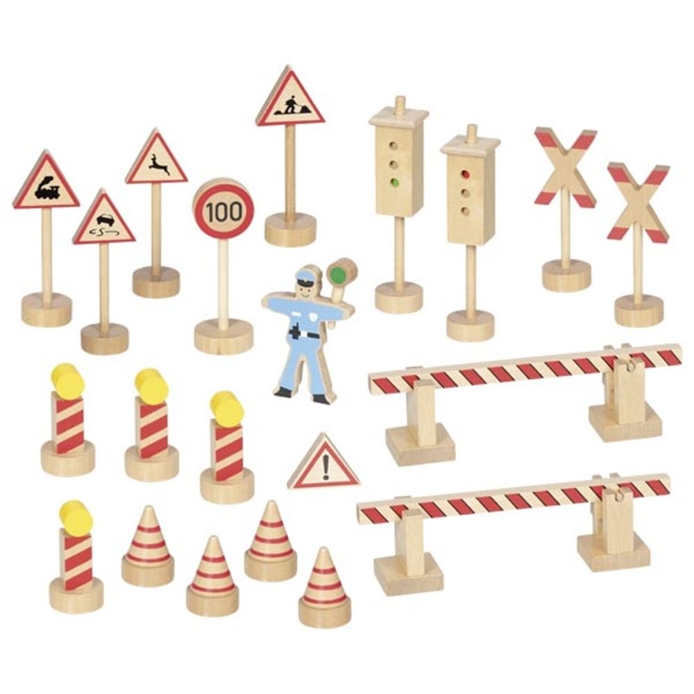 Goki Holz-Verkehrsschilder-Set – 21-teilig.