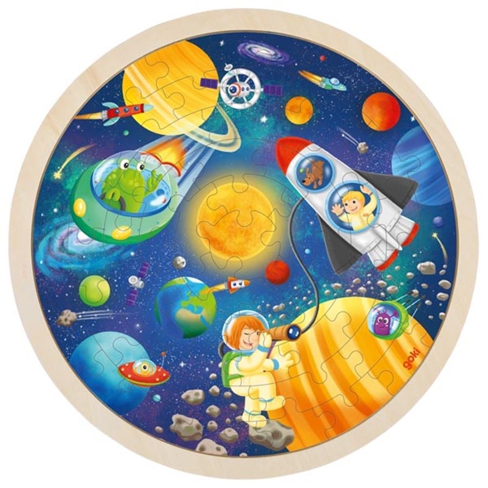 Goki Holzpuzzle Runde Raumfahrt, 57st.