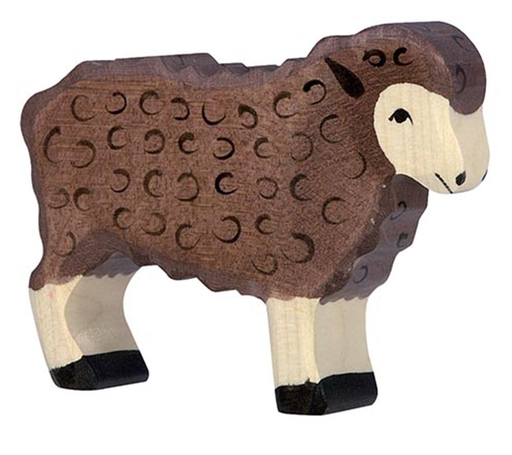 Holztiger-Schaf, stehend, schwarz. 10 cm.