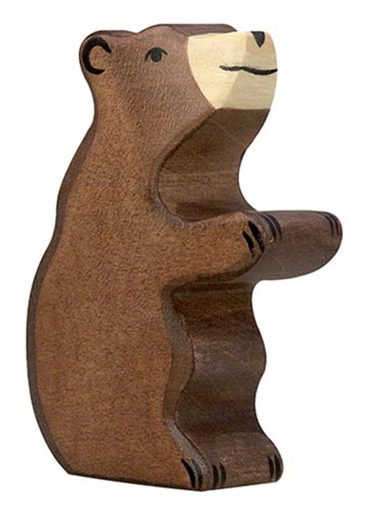 Holztiger Braunbär, klein, sitzend.