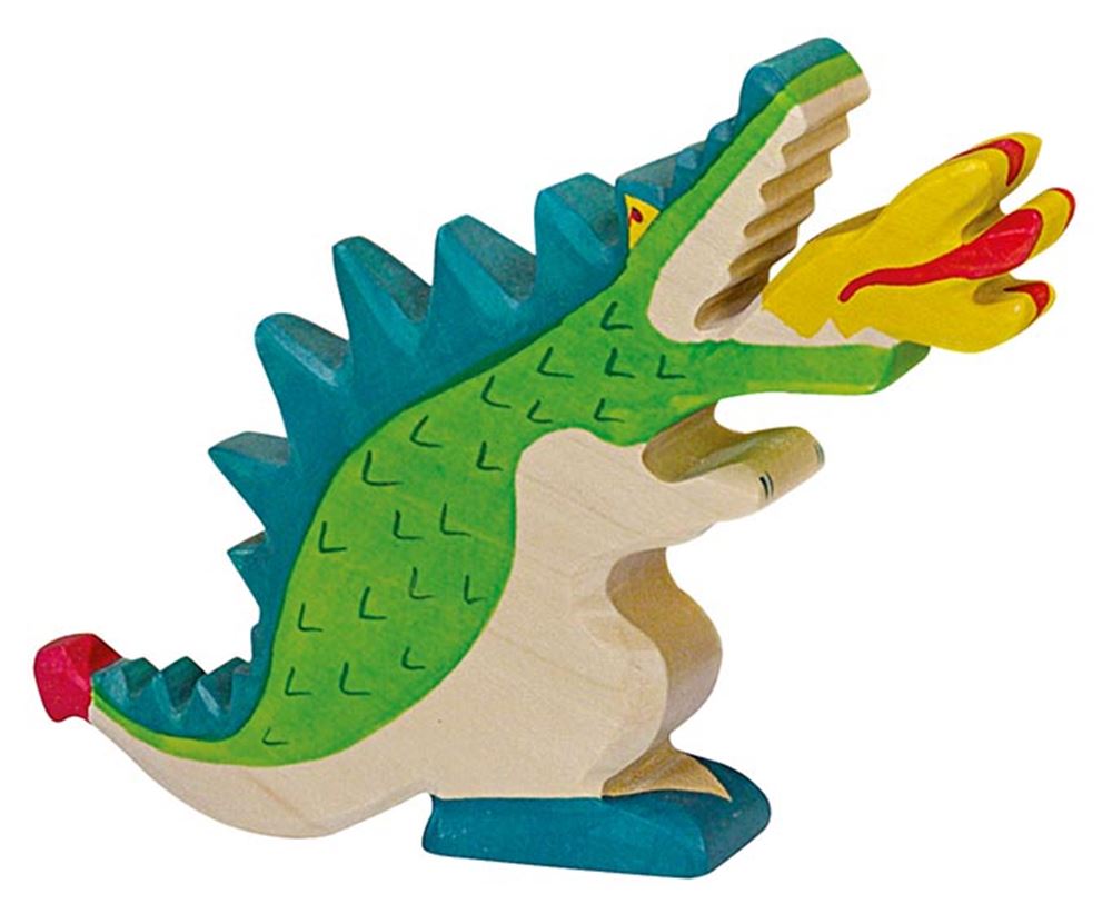 Holztiger Drache, grün. 19 cm.