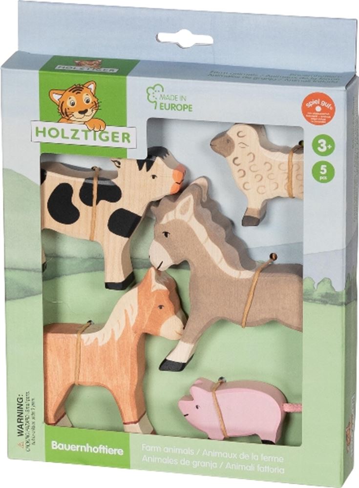 Holztiger-Nutztiere. 5 Stück. 3+