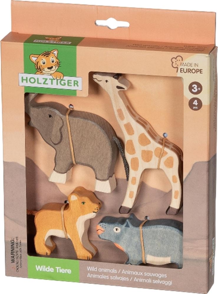 Holztiger Wildtiere. 4 Stück. 3+