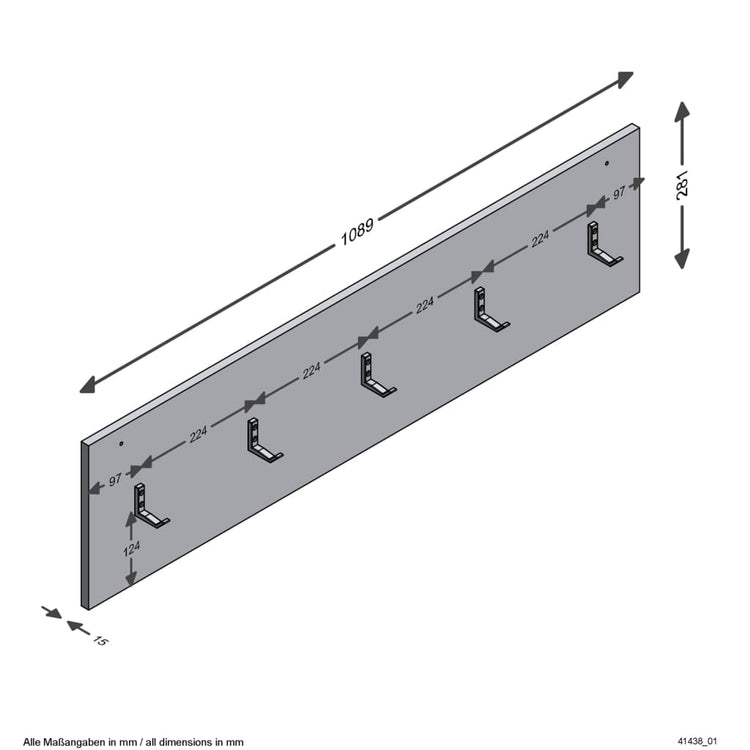 FMD FMD Wall Coat Rack 108.9x1.5x28.1 cm Artisan Eiche gefärbt
