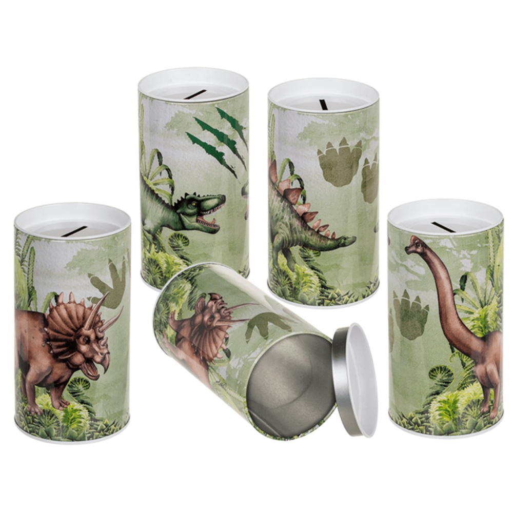 Spardose aus Metall, Dinosaurier. 4 Sortiment