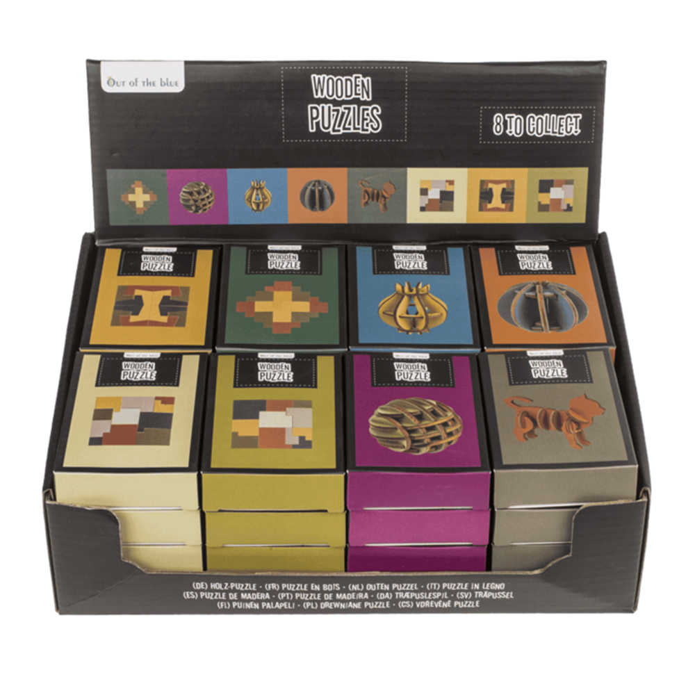 Dsp Holzpuzzle, 8-fach sortiert in Box.