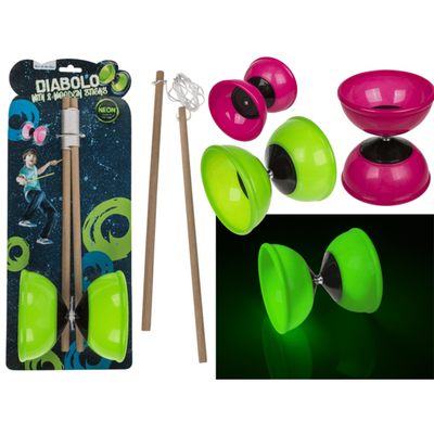 Diabolo mit 2 Stäben, leuchtet im Dunkeln.