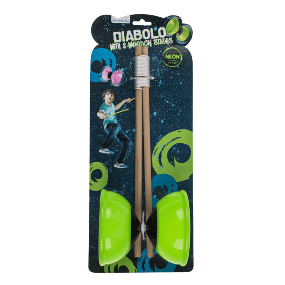 Diabolo mit 2 Stäben, leuchtet im Dunkeln.