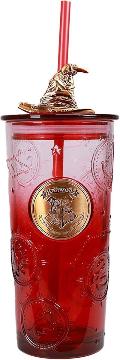 Harry Potter Glasbecher mit Deckel und Strohhalm – magisches Geschenk.