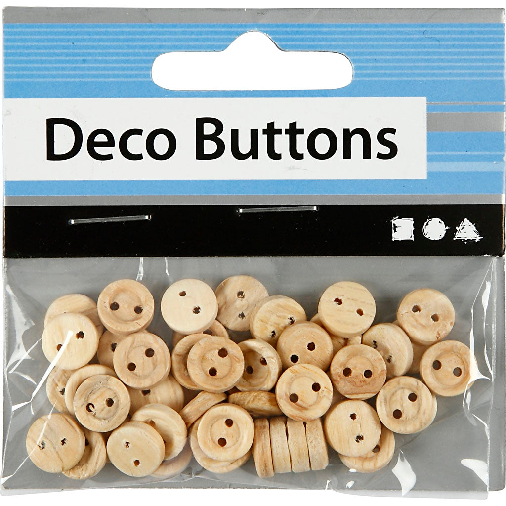 Creativ Company Holzknöpfe, D 8 mm, 2 Löcher, 50 Stück, 1 Box
