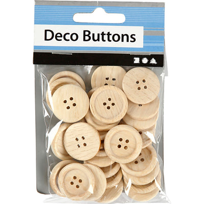 Creativ Company Holzknöpfe, D 23 mm, 4 Löcher, 30 Stück, 1 Box