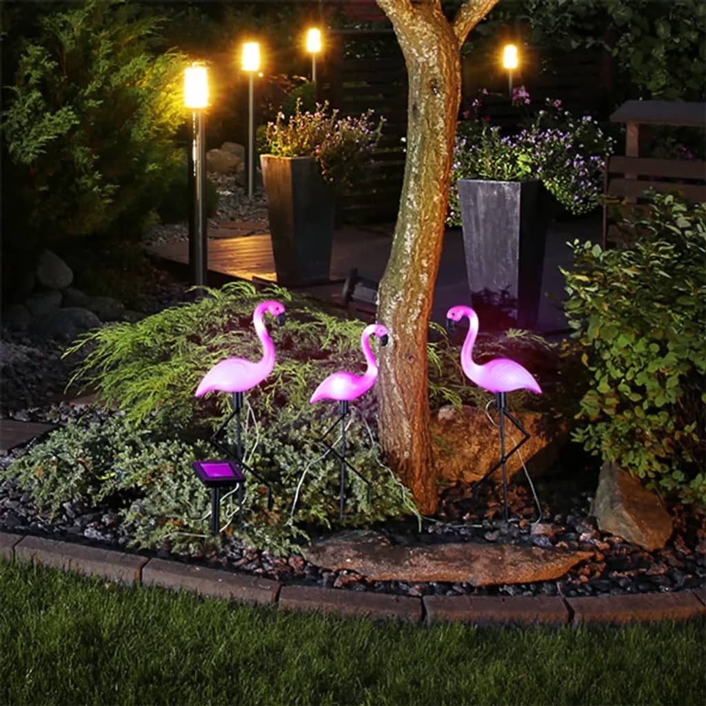 Hallo Hi Ground Pins 3 St. Solar LED Flamingo