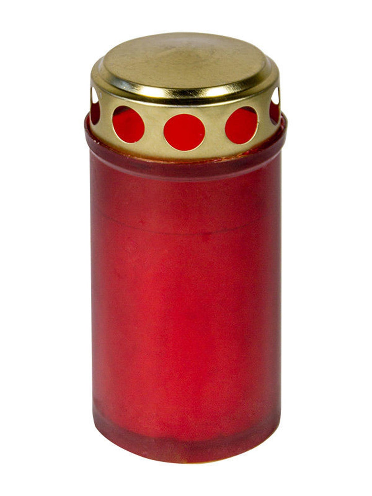 Grafkaars herdenkingslicht rood met gouddeksel 12cm 120 gr