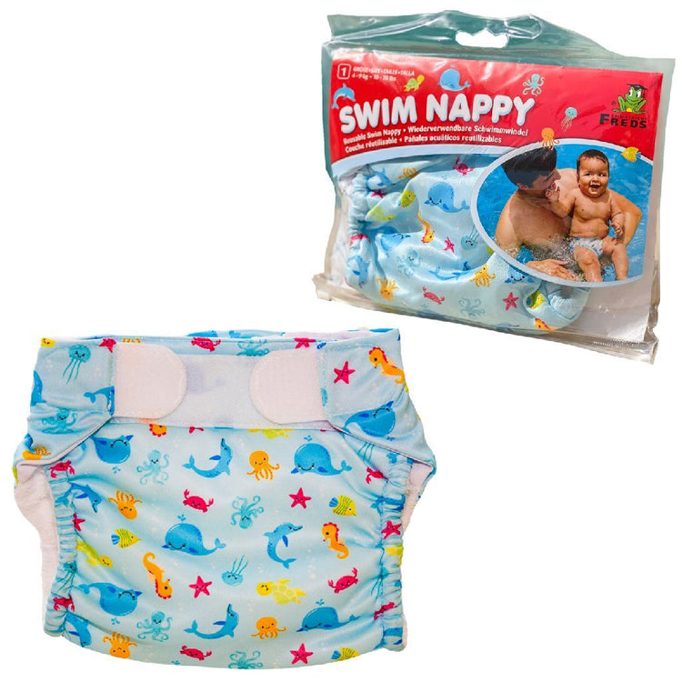 Freds Swim Academy Waschable Wickelwindel Marine Tiere Größe 1 4-9 kg Blau