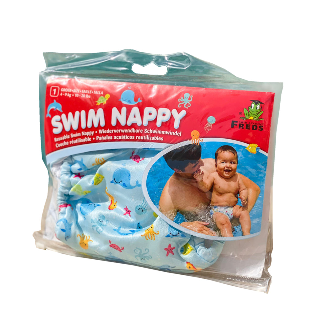 Freds Swim Academy Waschable Wickelwindel Marine Tiere Größe 1 4-9 kg Blau