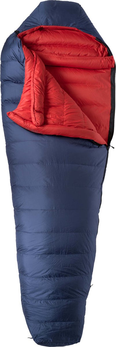 Lowland Outdoor – Kibo Zero – Daunen-Mumienschlafsack 0 °C – 995 g – 225 x 80 cm – Marineblau-Rot