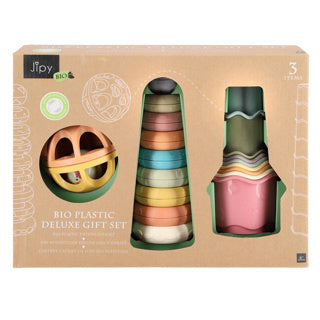 JIPY Bioplastic Deluxe Geschenkset Stapelstapel -Badbad und Spiele Ratelbal 3 Papes