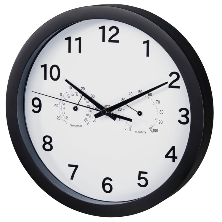Hama-Wanduhr rein plus Ø 25 cm mit Thermo-Hygrometer-Salbeiarm schwarz