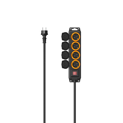 Hama Steckdose 4-fach für Outdoor IP44 Schalter Wandmontage 2 m schwarz.