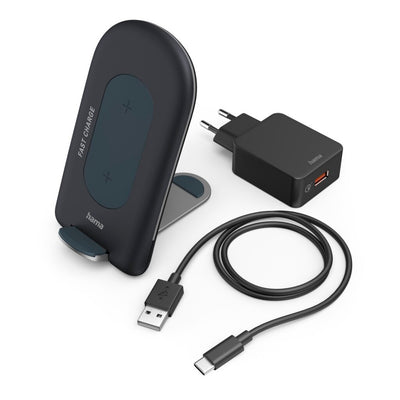 Hama Wireless Ladegerät Set Qi-FC15S 15W Wireless Smartphone Ladestation GR