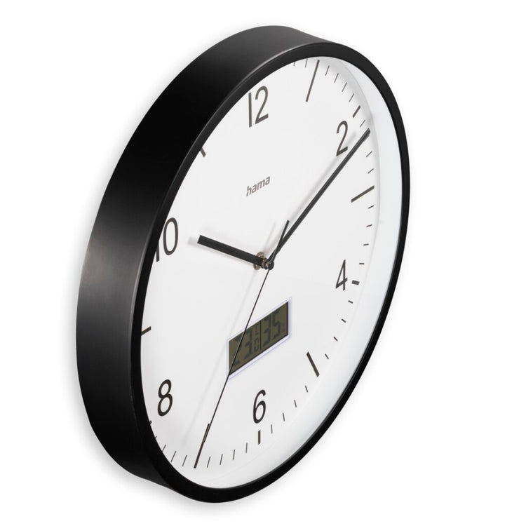 Hama DCF-Wanduhr Lanzarote tickt nicht + Thermometer und Hygrometer 35 cm schwarz-weiß