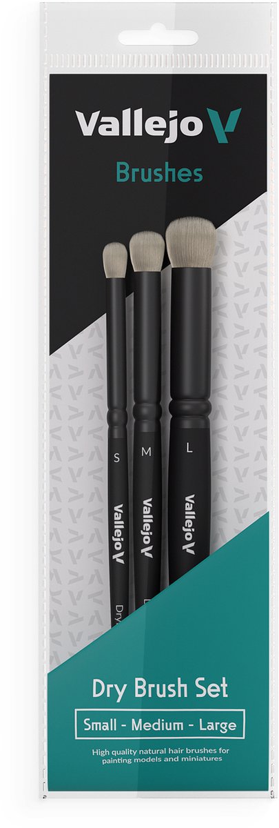 Vallejo Hobbypinsel – Valb07990 Trockenpinselset – Naturhaar – S M – L Pinsel