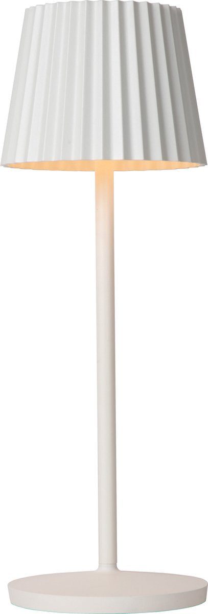 Lucide Justine – wiederaufladbare Tischleuchte für drinnen und draußen – wiederaufladbarer Akku – LED dimmbar – 1 x 2 W, 2700 K – IP54 – mit kabelloser Ladestation – Weiß