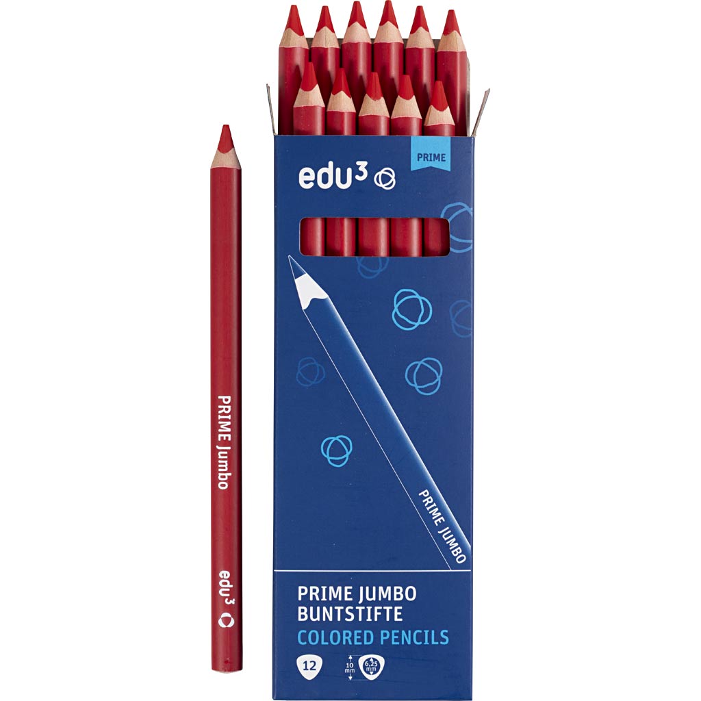 Edu3 Edu Jumbo Buntstift, Stärke 10 mm, Mine 6,25 mm, dunkelrot, 12 Stück 1 Box