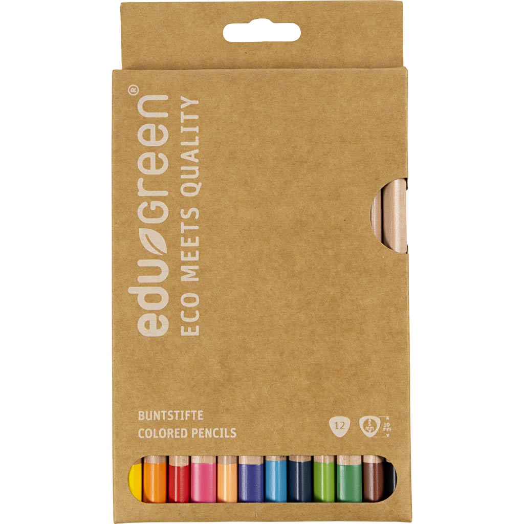 Edu3 ödergrün jumbofarbene Stifte, Dicke 10 mm, Füllung 5 mm, verschiedene Farben, 12 Stück 1 Box