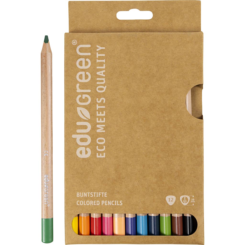 Edu3 ödergrün jumbofarbene Stifte, Dicke 10 mm, Füllung 5 mm, verschiedene Farben, 12 Stück 1 Box