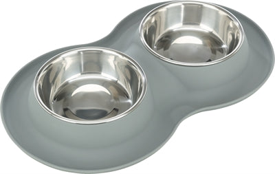 Trixie Food Bowl Wasserbehälter Doppel Silikon Edelstahl grau