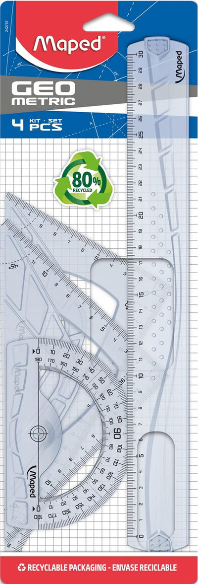 Maped Office-Geometrie-Set mit 2 Dreiecken 21 cm, 30 cm Lineal und 1 Winkelmesser