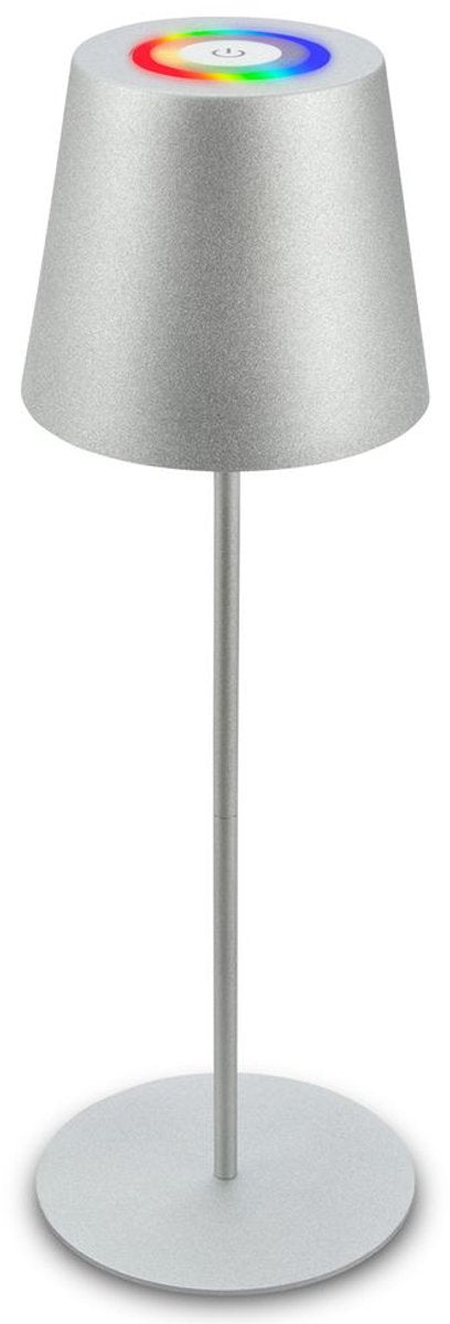 B.k.licht briloner – wiederaufladbare RGB-Tischleuchte – kabellose Lampe – Touch-dimmbar – für drinnen und draußen – höhenverstellbar – 36 cm x 10,5 cm – Silber