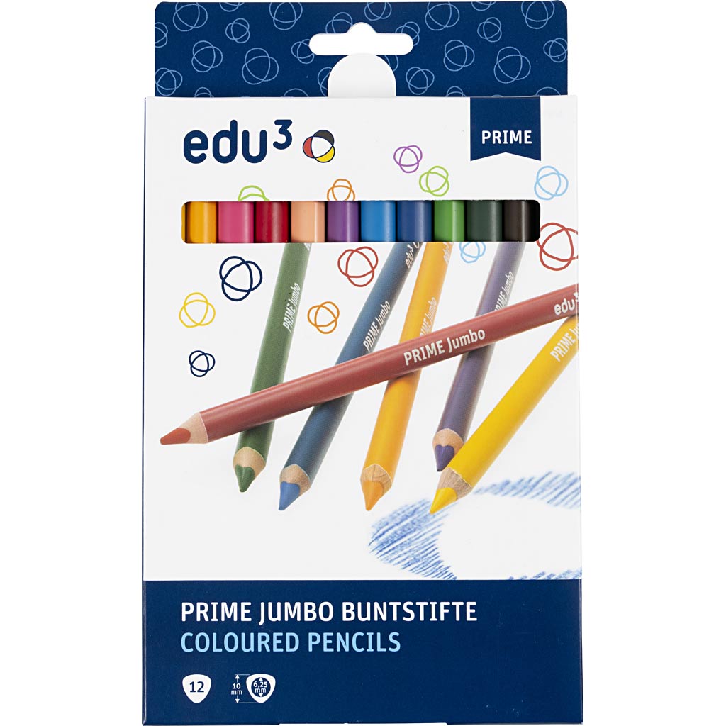 Edu3 Edu Jumbo Buntstift, Stärke 10 mm, Mine 6,25 mm, verschiedene Farben, 12 Stück 1 Box