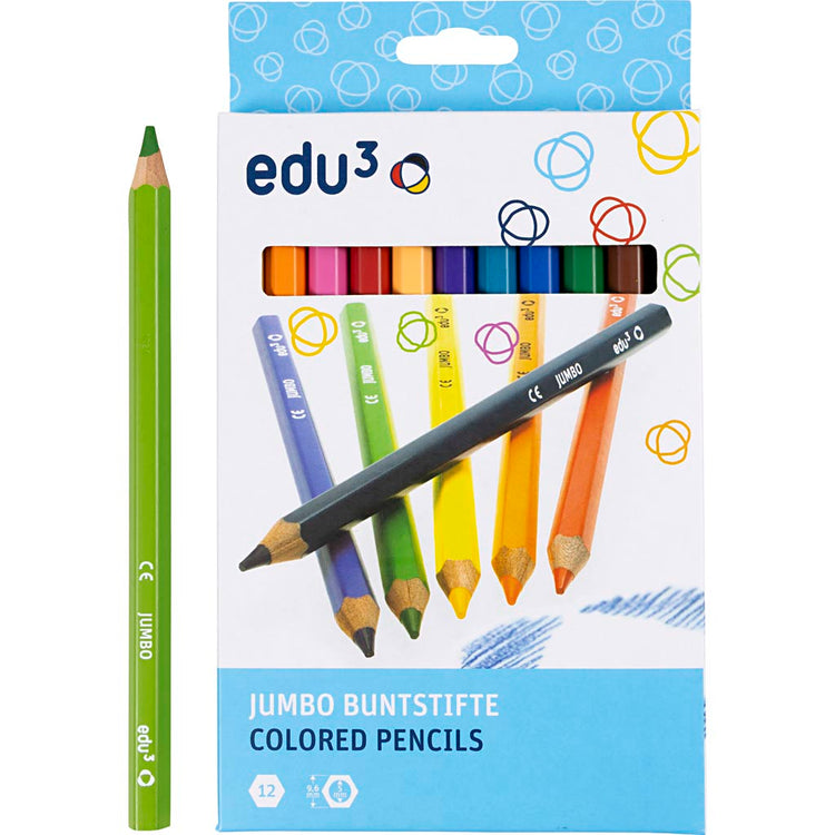 Edu3 Edu Jumbo Buntstifte, Stärke 10 mm, Mine 5 mm, verschiedene Farben, 12 Stück 1 Box