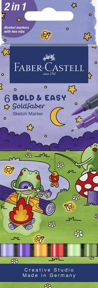 Faber-Castell Skizzenmarker – Etui 6 Stück – Bold Easy – World of Frogs – FC-164814