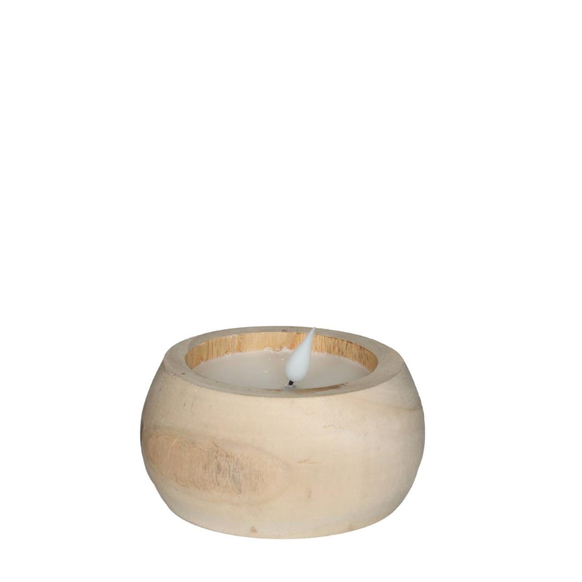 Ideen 4 Jahreszeiten LED-Kerze Holz ã˜12 H.6 cm mit Timer braun