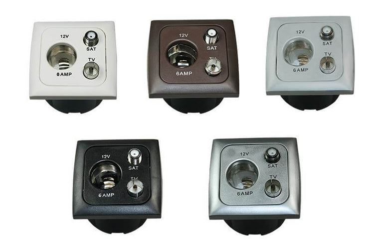 C-Line 12-Volt-Steckdose mit Antenne und Satellitenanschluss mit opalbraunem Abdeckrahmen