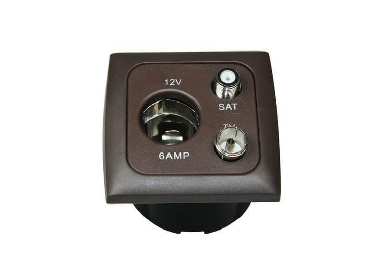 C-Line 12 Volt Steckdose mit Antenne und Sat-Anschluss mit opalem Abdeckrahmen braun - verpackt