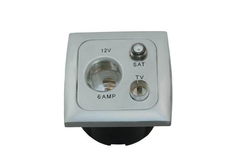 C-Line 12-Volt-Steckdose mit Antenne und Satellitenanschluss mit opalgrauem Abdeckrahmen