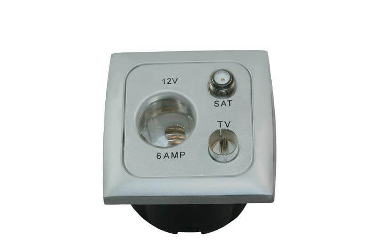 C-Line 12-Volt-Steckdose mit Antenne und Satellitenanschluss mit opalgrauem Abdeckrahmen