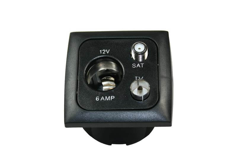 C-Line 12 Volt Steckdose mit Antenne und Sat-Anschluss mit opalem Abdeckrahmen schwarz - verpackt