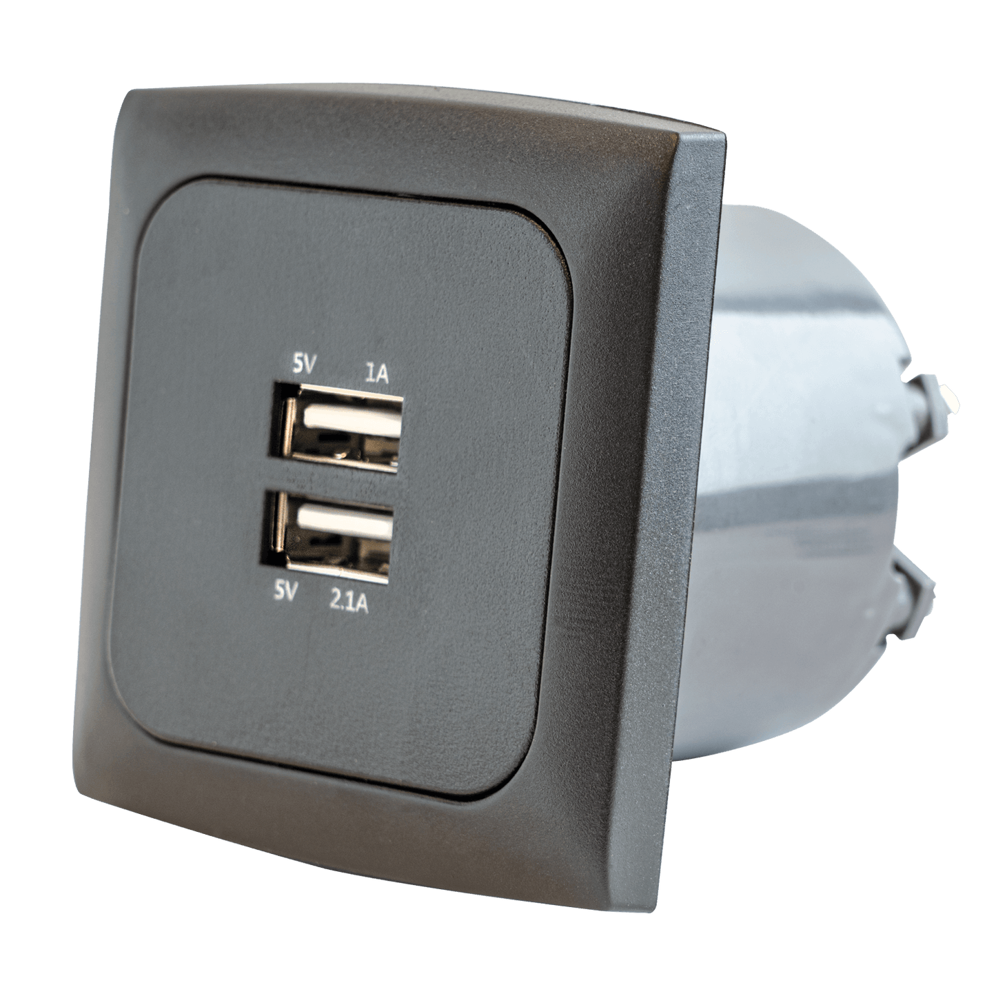 C-Line Wandsteckdose mit Doppel-USB-A-Ladegerät mit opalem Abdeckrahmen anthrazit – ohne Verkaufsverpackung