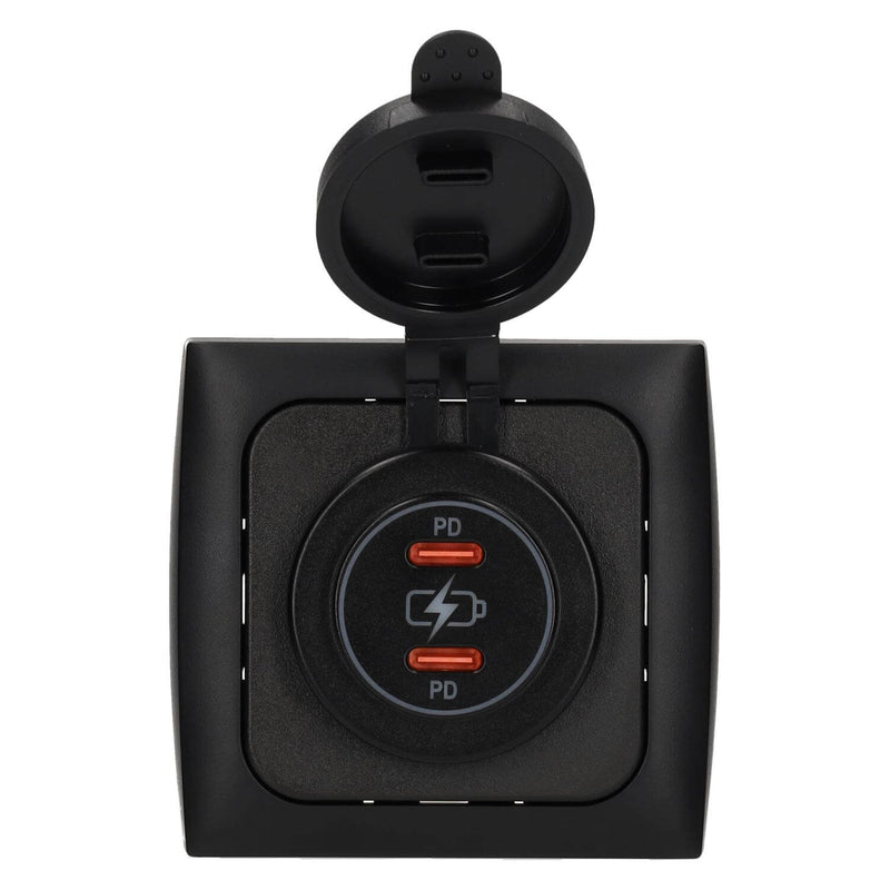 C-line Power Line 2x USB-C PD 36W Ladegerät mit opalem Abdeckrahmen schwarz