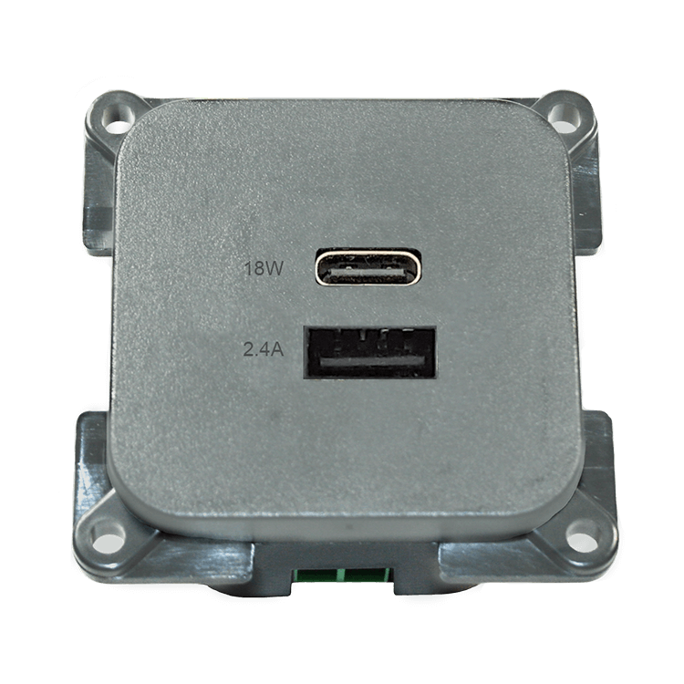 C-line USB-Ladesteckdose mit USB-A und USB-C - ECE R10 - Silber - ohne Verkaufsverpackung